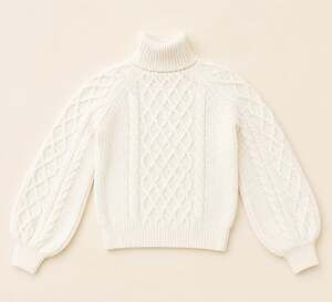 🤍 XLE Cream Cable Knit Turtleneck Balloon Sleeve Sweater Size S